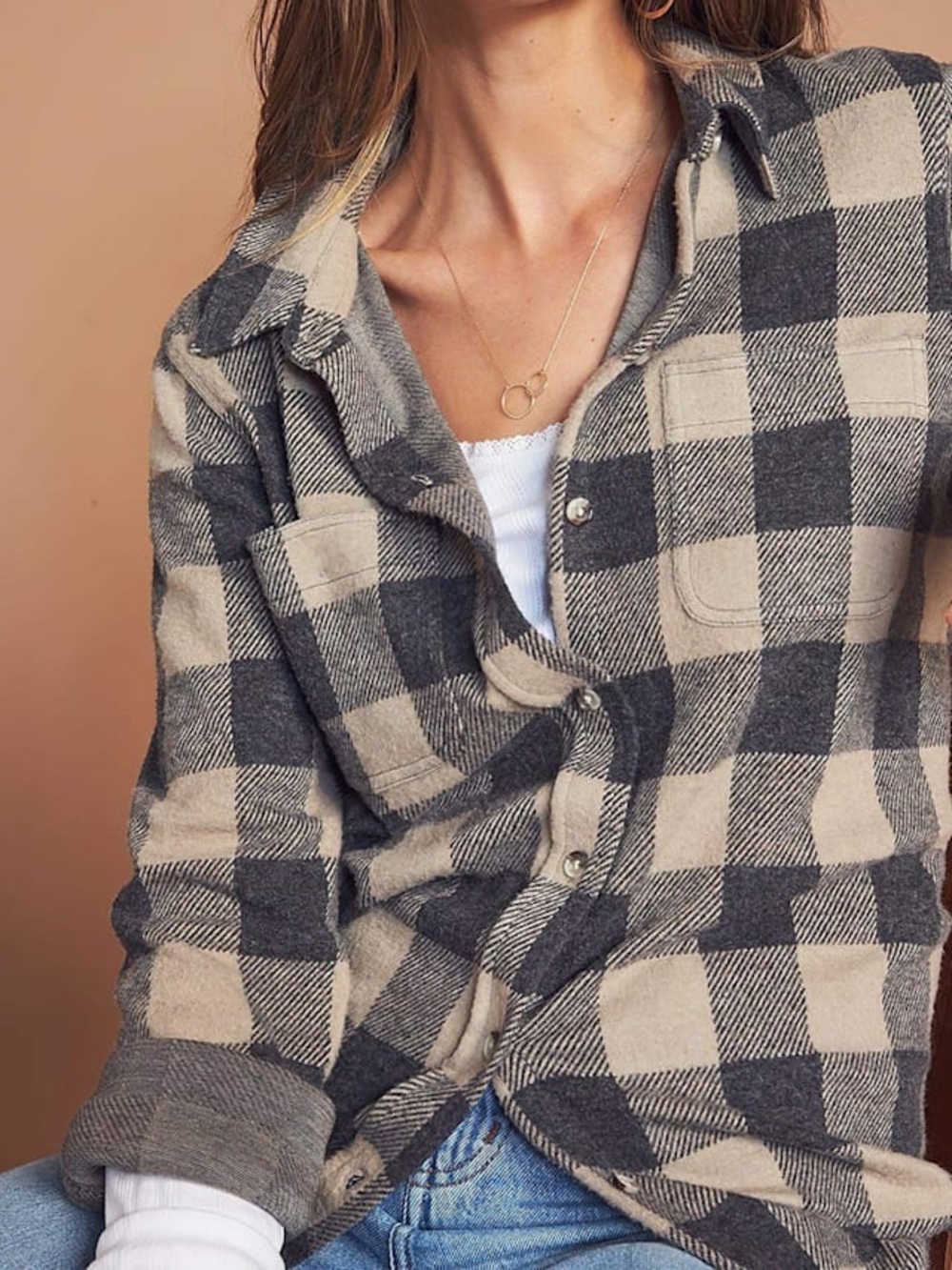 FAHERTY Legend Sweater Shirt - Tan & Charcoal Buffalo Check Plaid - Size XL